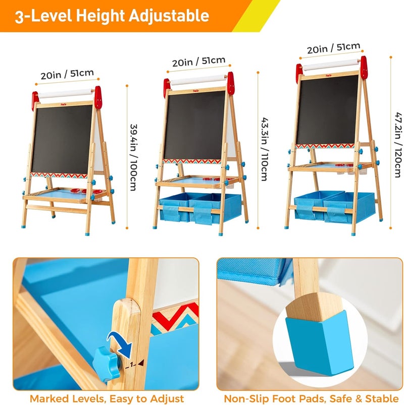 FUNLIO Anti-Warping Kids Art Easel, 3 Height Adjustable for Kids Aged 2-8, All-in-One Toddler Easel with Paper Roll & Erasable Frame, Standing Easel with Magnetic Chalkboard/Whiteboard (Blue) - Image 5
